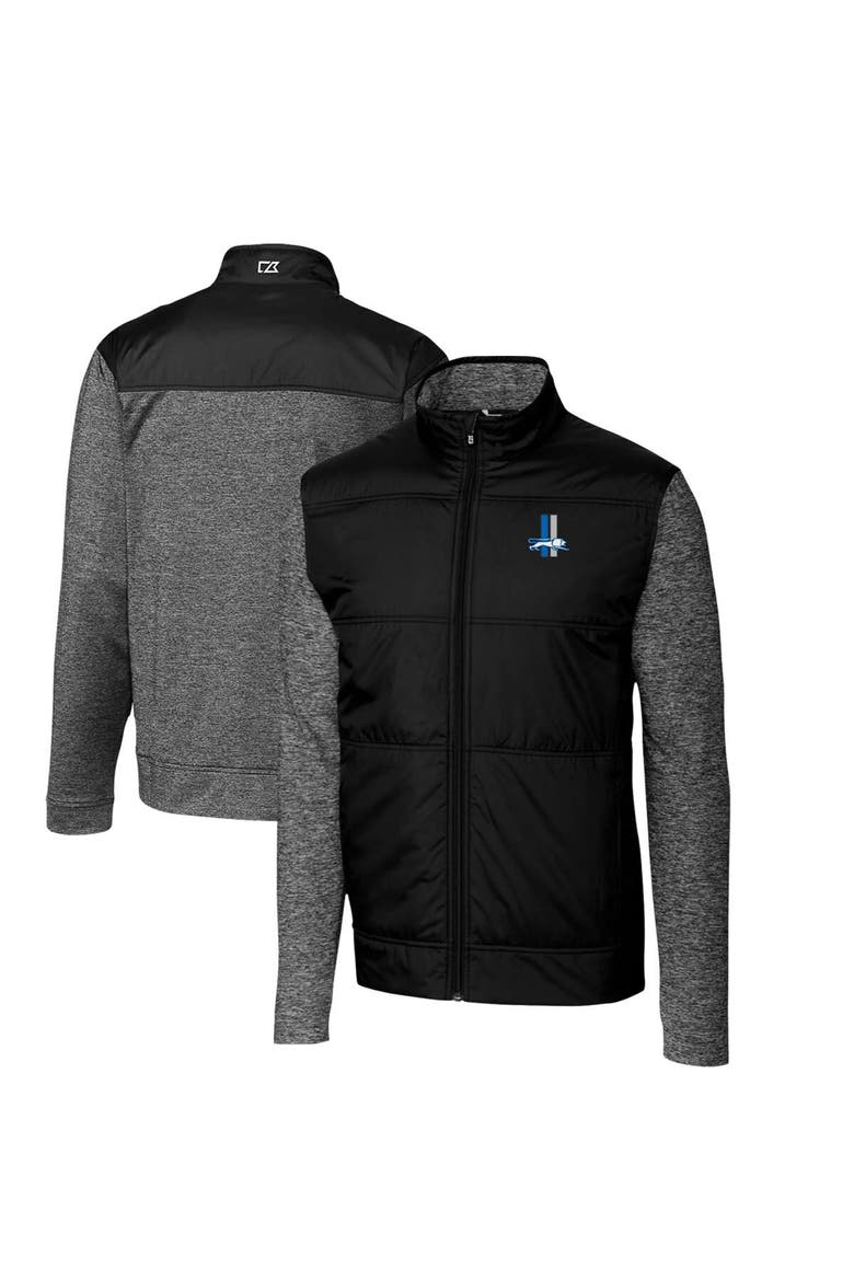 Men's Cutter & Buck Black Detroit Lions Throwback Logo Big & Tall Stealth Hybrid Quilted Full-Zip Windbreaker Jacket, Main, color, Black