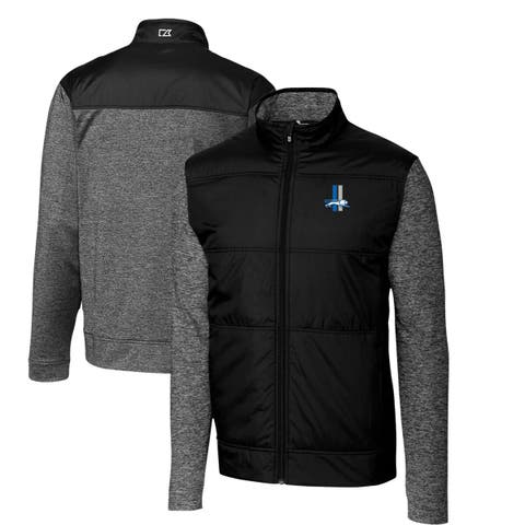 Men's Cutter & Buck Black Detroit Lions Throwback Logo Big & Tall Stealth Hybrid Quilted Full-Zip Windbreaker Jacket