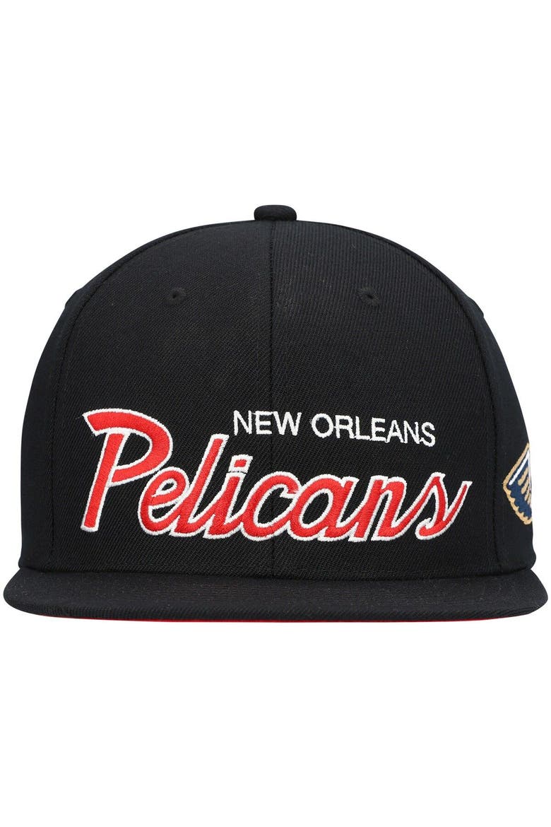 Men's Mitchell & Ness Black New Orleans Pelicans Hardwood Classics Script 2.0 Snapback Hat, Alternate, color, Black