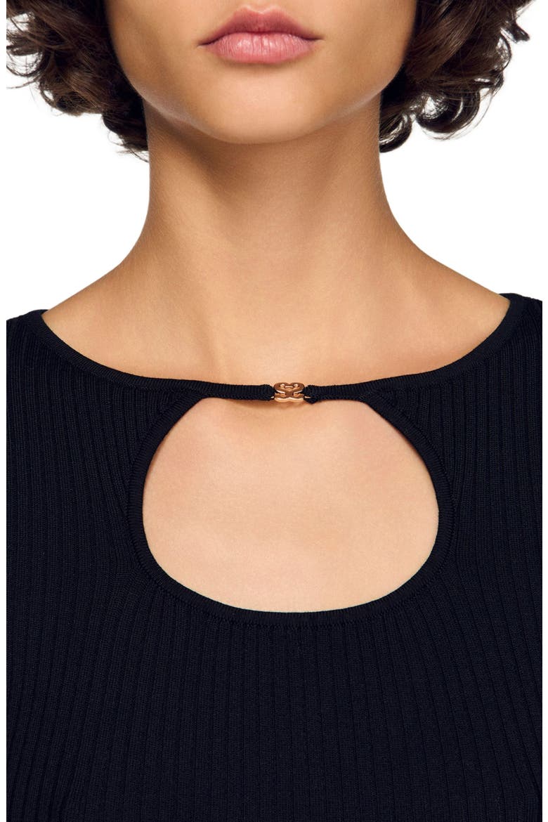Openwork collar sweater, Alternate, color, Black