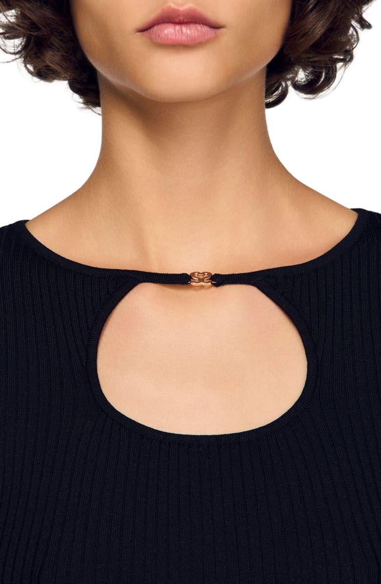 SANDRO Openwork collar sweater, Alternate, color, Black