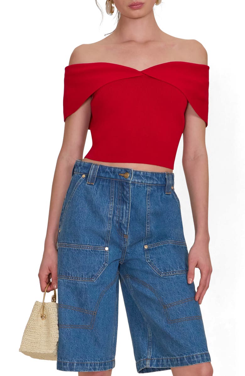 Cult Gaia Prescott Off the Shoulder Knit Top, Main, color, Ghermez