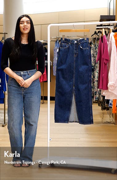 MANGO Front Slit Denim Midi Skirt (Women) | Nordstromrack