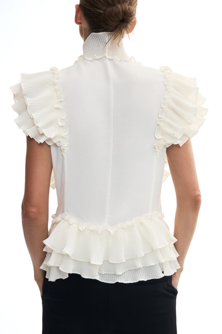 Flounce-Trimmed Tie-Front Blouse, Alternate, color, Cream