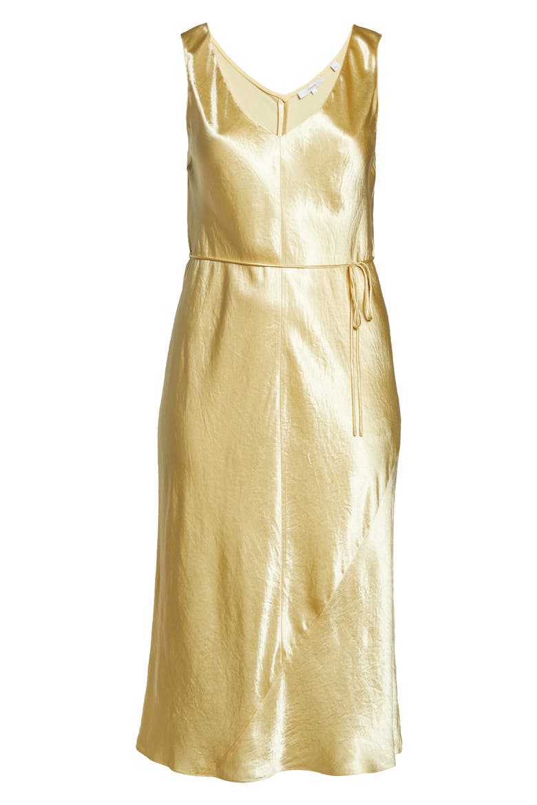Double V-Neck Satin Slipdress, Alternate, color, SUN STONE