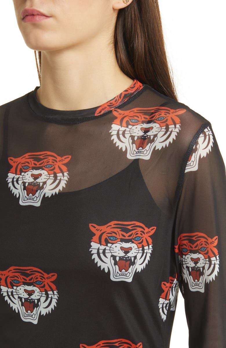 Dressed in Lala Mad About You Long Sleeve Mesh Midi Dress, Alternate, color, 