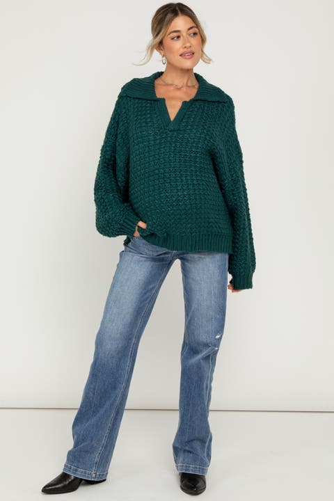 Lightly Distressed Maternity Straight Leg Jeans