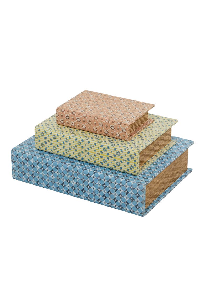 Set of 3 Vintage Canvas Decorative Keepsake Boxes, Alternate, color, BLUE MULTI COLORED