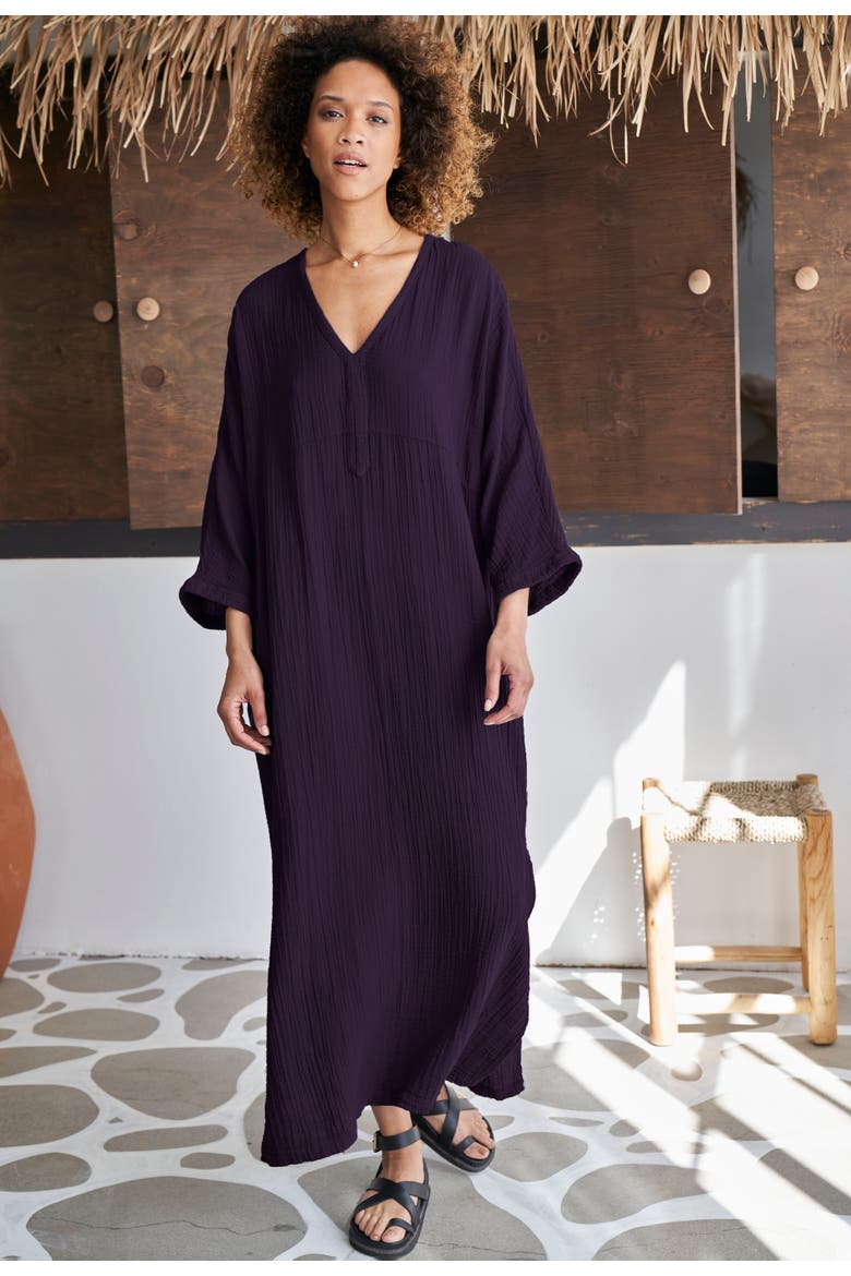 Gauze Arc Seam Caftan, Alternate, color, Aubergine