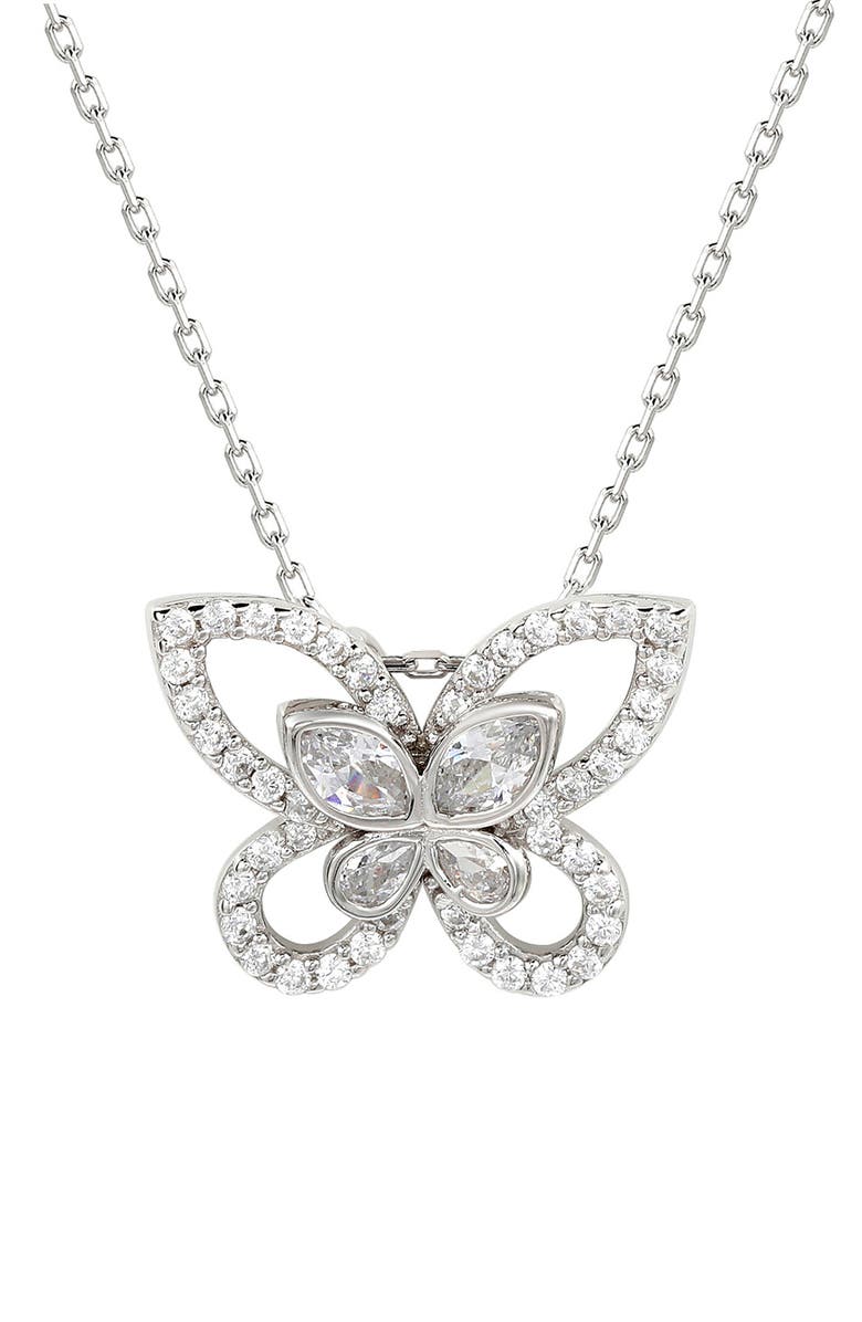 SUZY LEVIAN Sterling Silver Cubic Zirconia Butterfly Pendant Necklace, Main, color, 