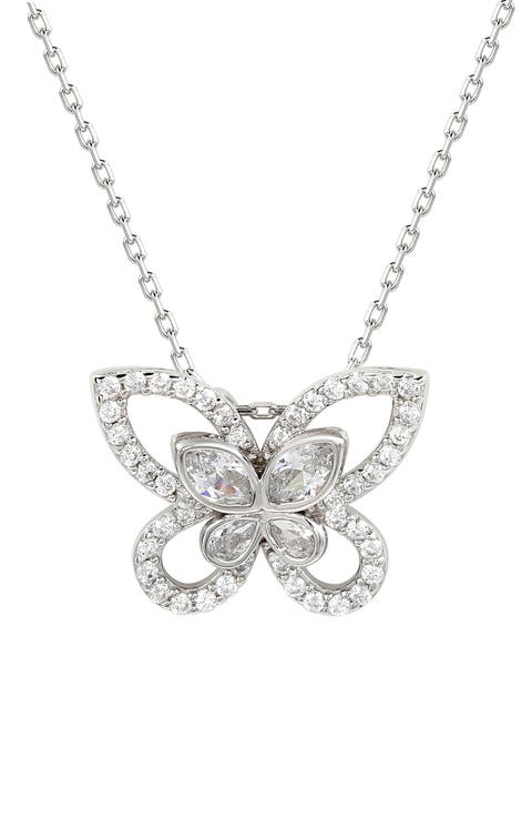 Sterling Silver Cubic Zirconia Butterfly Pendant Necklace