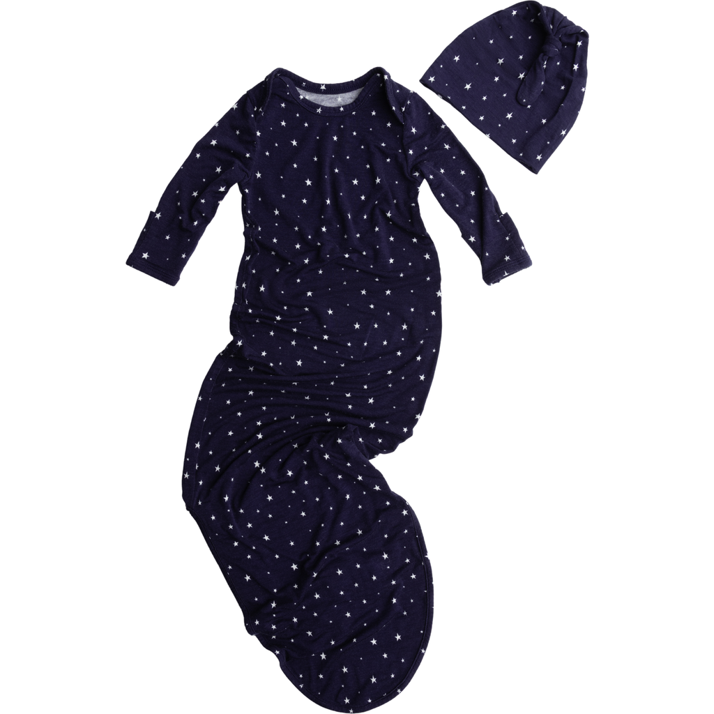 Kindred Bravely Knotted Baby Gown And Hat In Blue