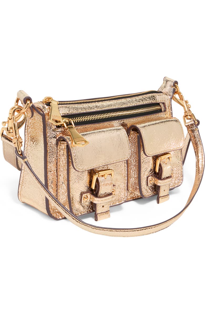AIMEE Mini Saddle Up Convertible Leather Crossbody Bag, Alternate, color, Crinkled Gold