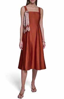 Fit and Flare Midi Dress with Scarf