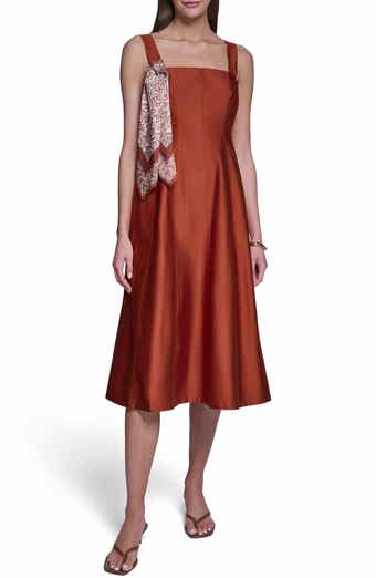 Fit and Flare Midi Dress with Scarf