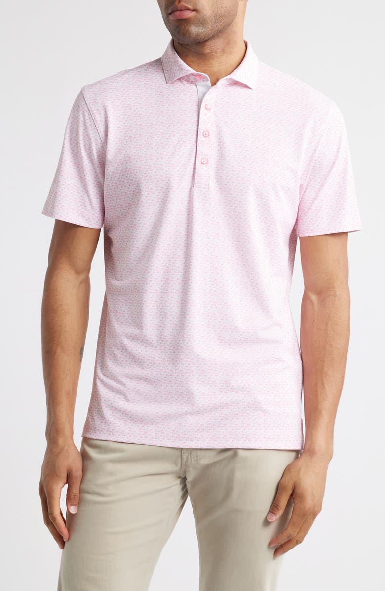johnnie-O Flock Yeah Flamingo Print PREP-FORMANCE Golf Polo, Main, color, Azalea
