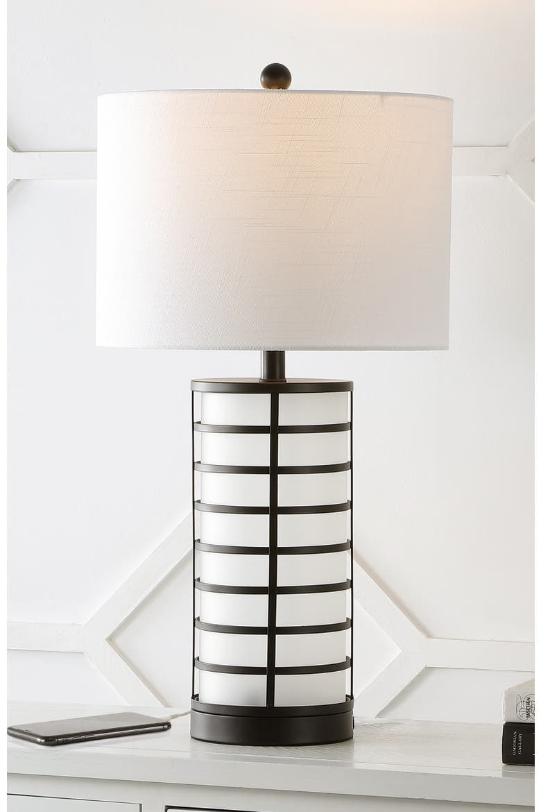 Jayce 27" Modern Industrial Iron Nightlight LED Table Lamp with USB Charging Port, Black, Alternate, color, Black/White