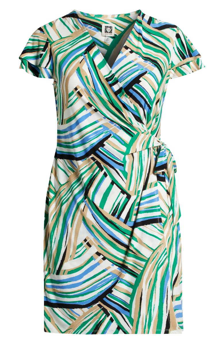 Anne Klein Abstract Print Flutter Sleeve Wrap Dress, Alternate, color,