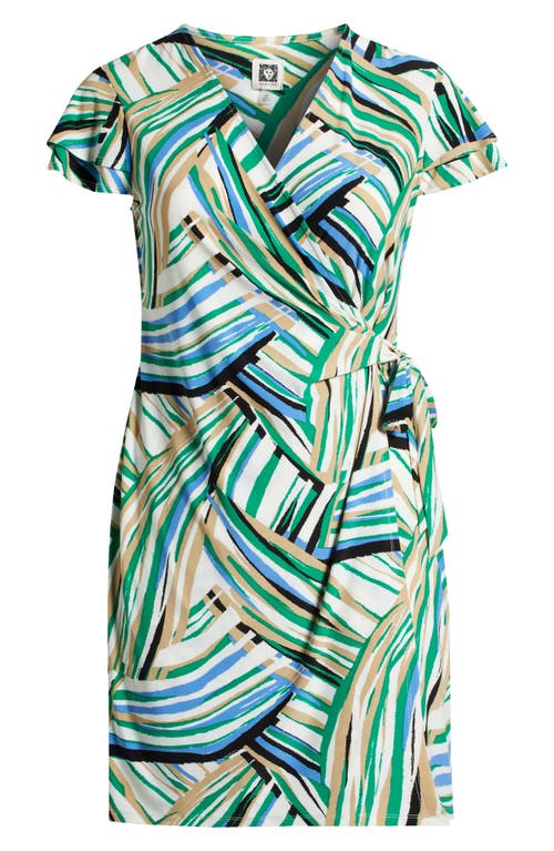 Anne Klein Plus Size Flutter-sleeve Classic Faux-wrap Dress In Green