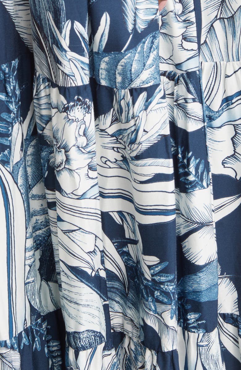 Maaji Juliette Calla Lily Tiered Plunge Neck Cover-Up Dress, Alternate, color, 