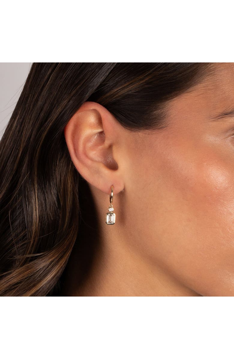 BY ADINA EDEN Lab Grown Diamond Solitaire X Emerald Bezel Drop Huggie Earring 14K, Alternate, color, 14K Gold