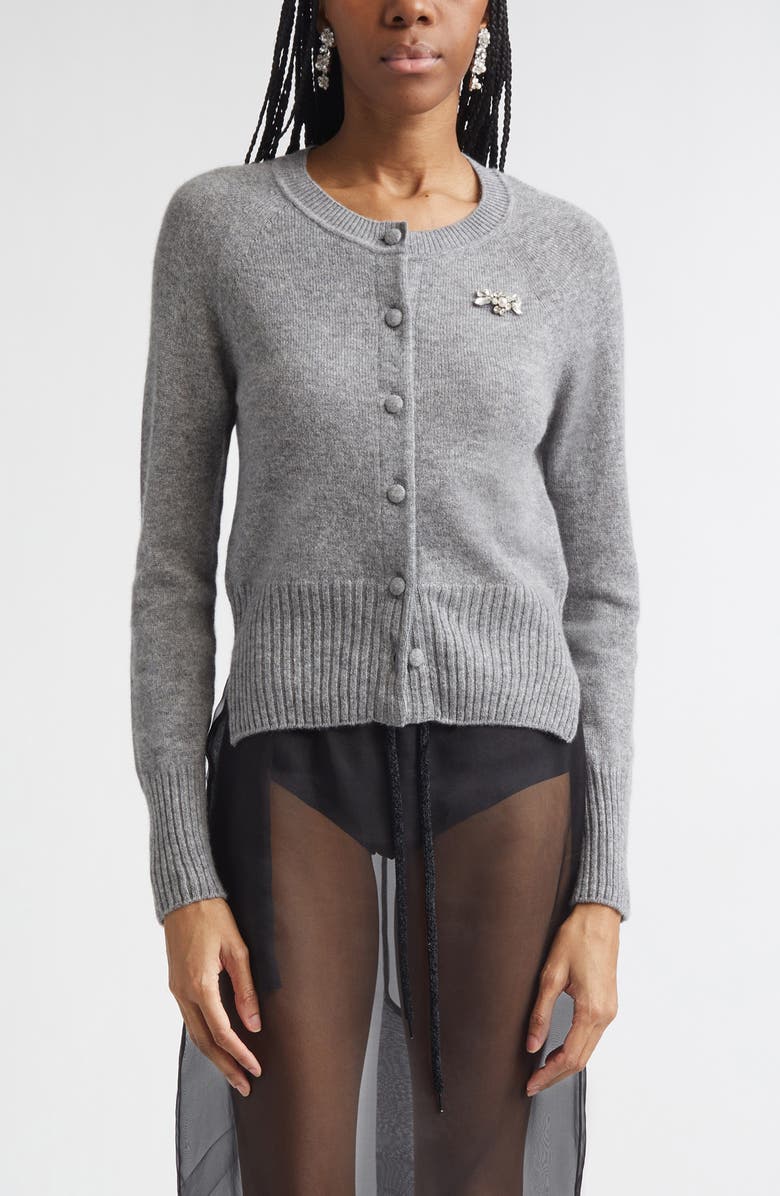 Simone Rocha Embellished Cashmere Cardigan, Main, color, Grey/ Pearl/ Clear