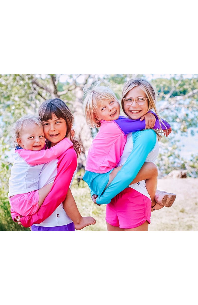 CITY THREADS Girls UPF 50+ Printed Long Sleeve Rashguard Tee, Alternate, color, White/Hot Pink