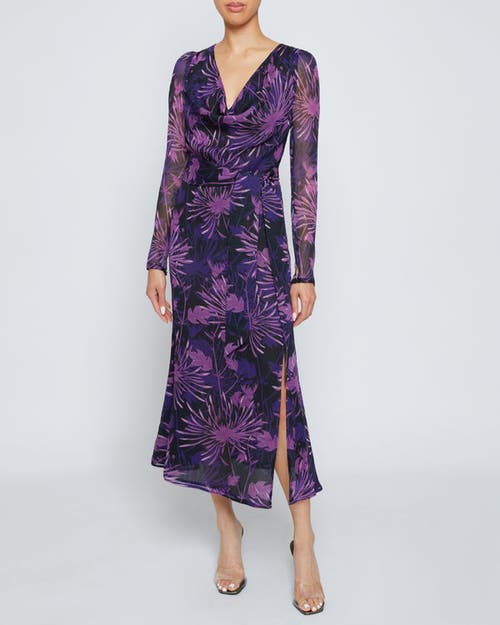 Santorelli Printed Cowl Neck Midi Dress In Cool Purple