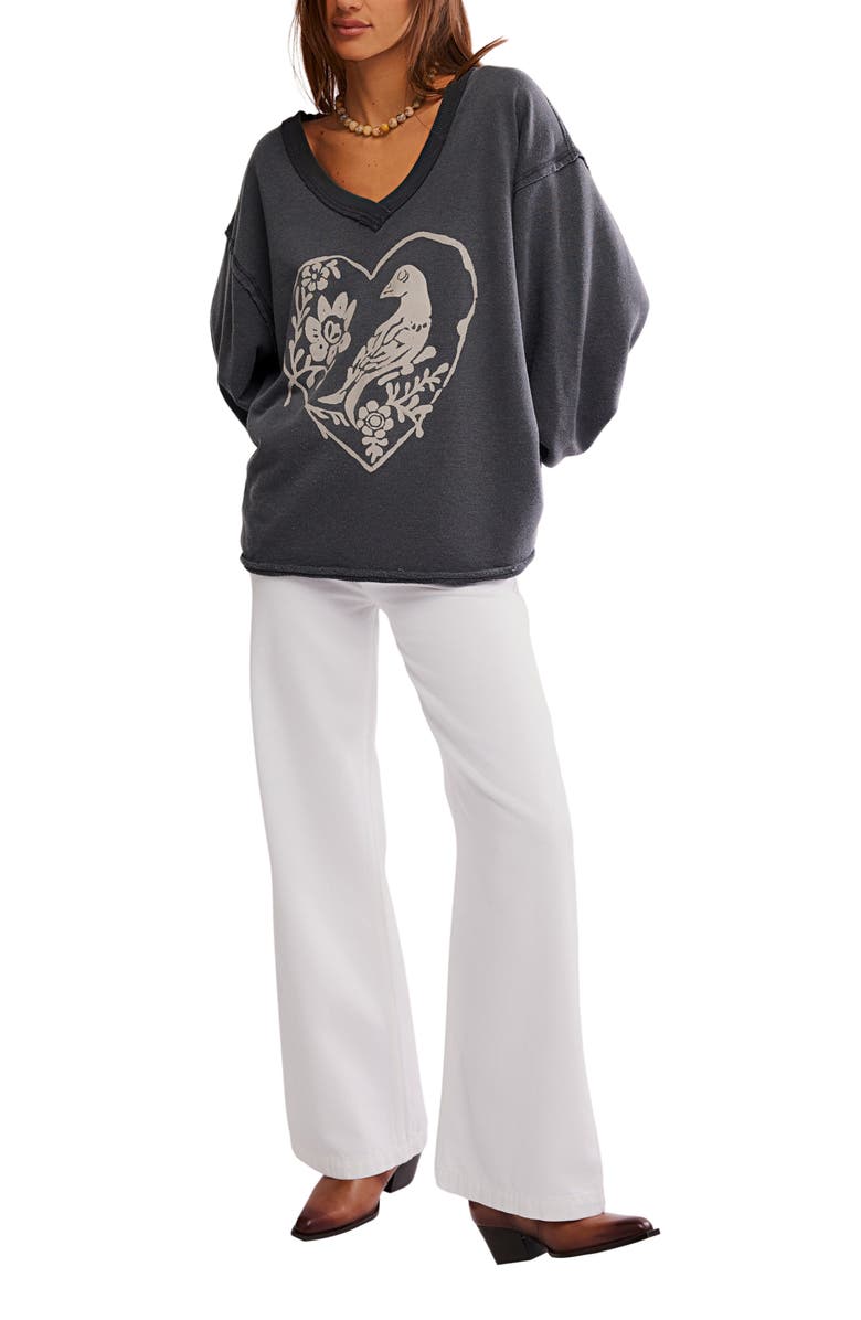 Free People WTF Venice Oversize Cotton Blend Graphic Sweatshirt, Alternate, color, Black Bird Combo