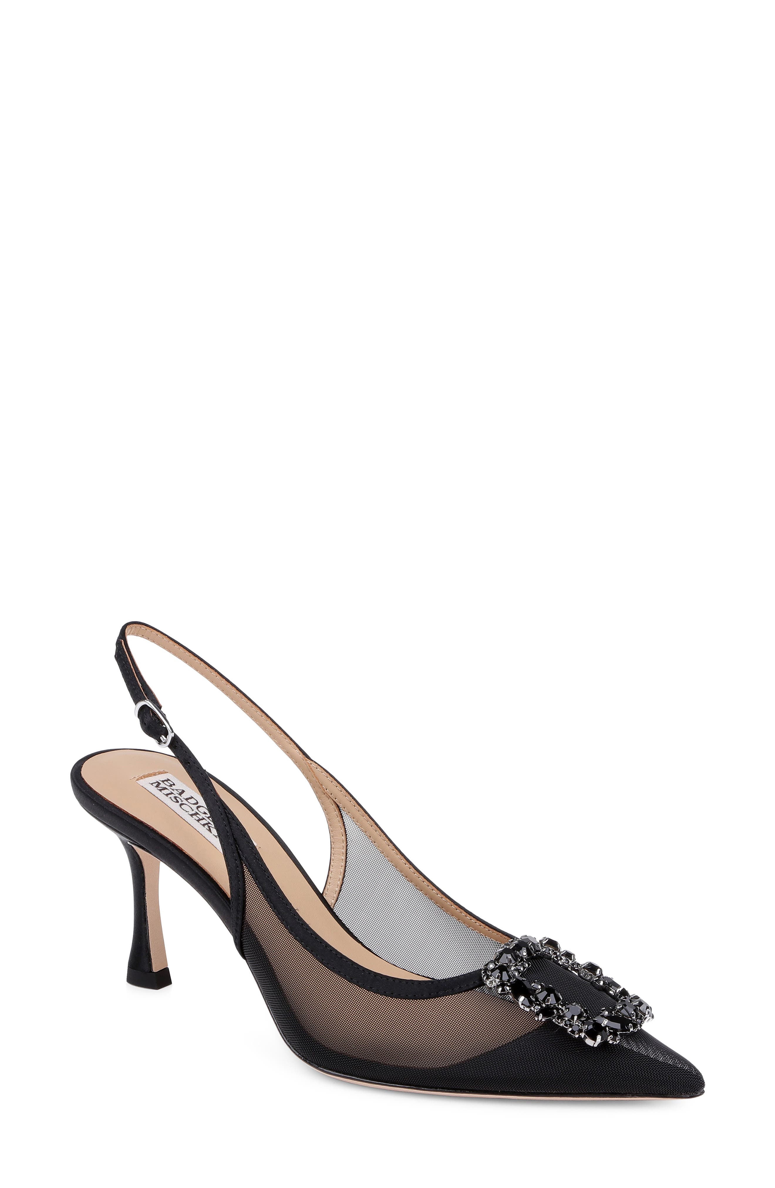 Badgley Mischka Collection Yuta Pointed Toe Slingback Pump, Main, color, Black Satin