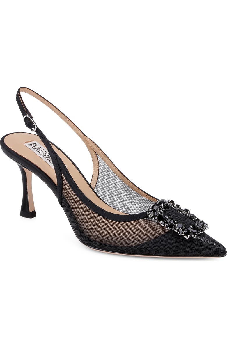 Badgley Mischka Collection Yuta Pointed Toe Slingback Pump, Main, color, Black Satin
