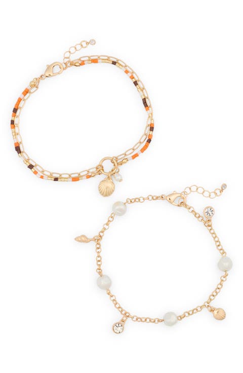 2-Pack Faux Pearl Beaded Anklets