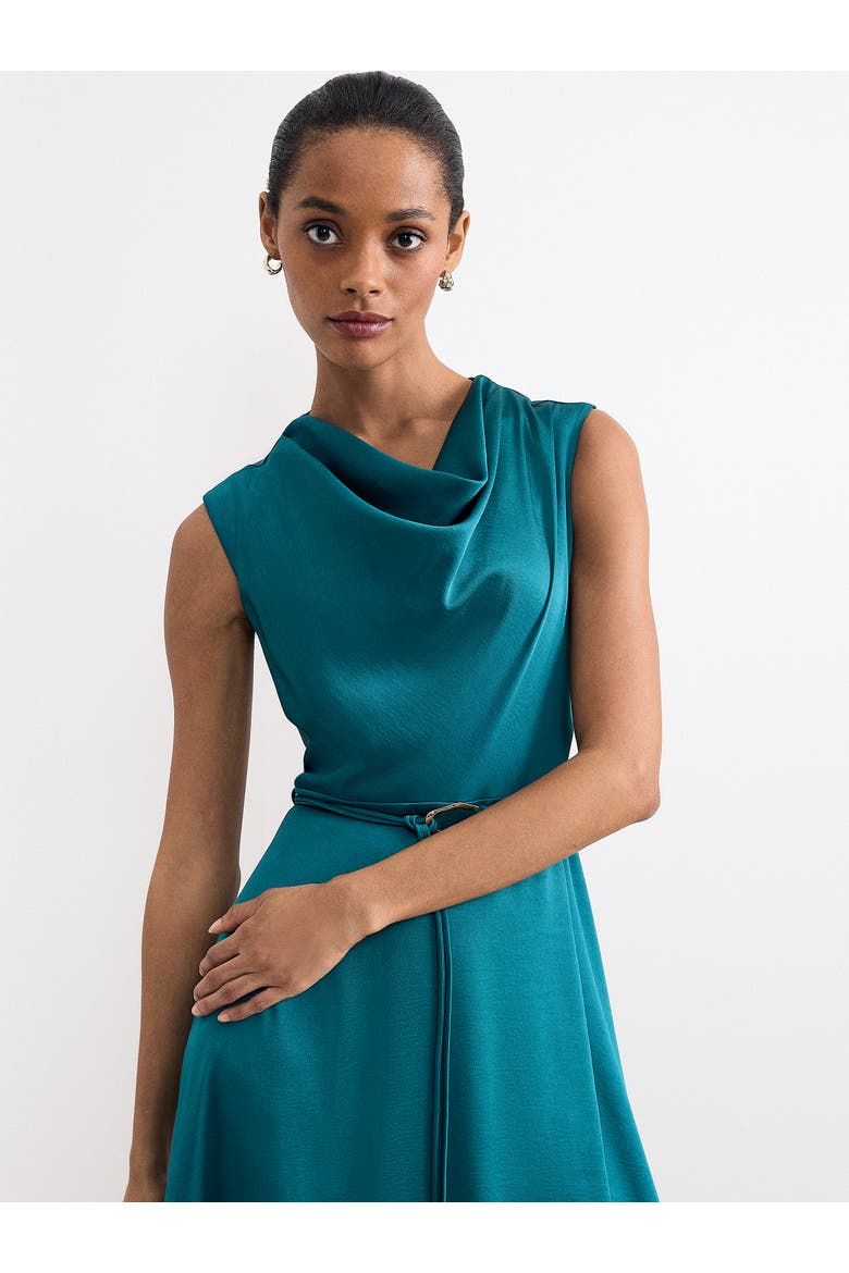 Sabrianna Cowl Neck Belted Midi Dress, Alternate, color, Teal