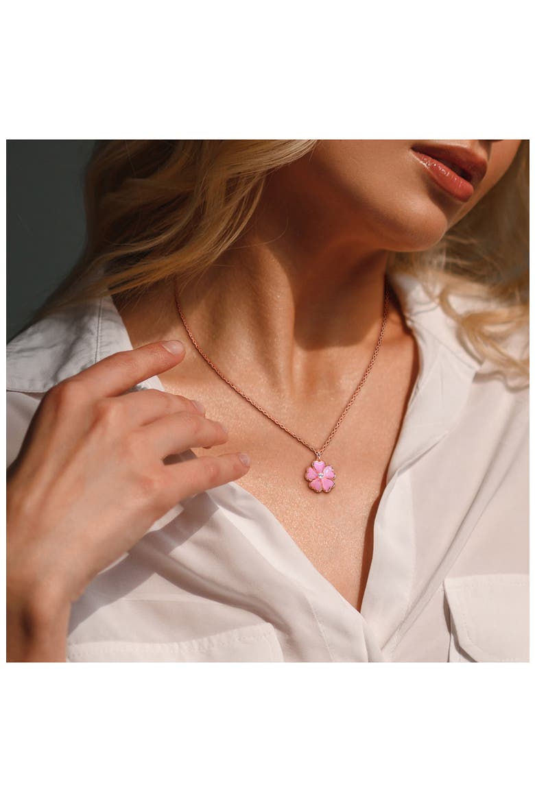 White Topaz & Enamel Flower Drop Earrings & Necklace Set, Alternate, color, PINK