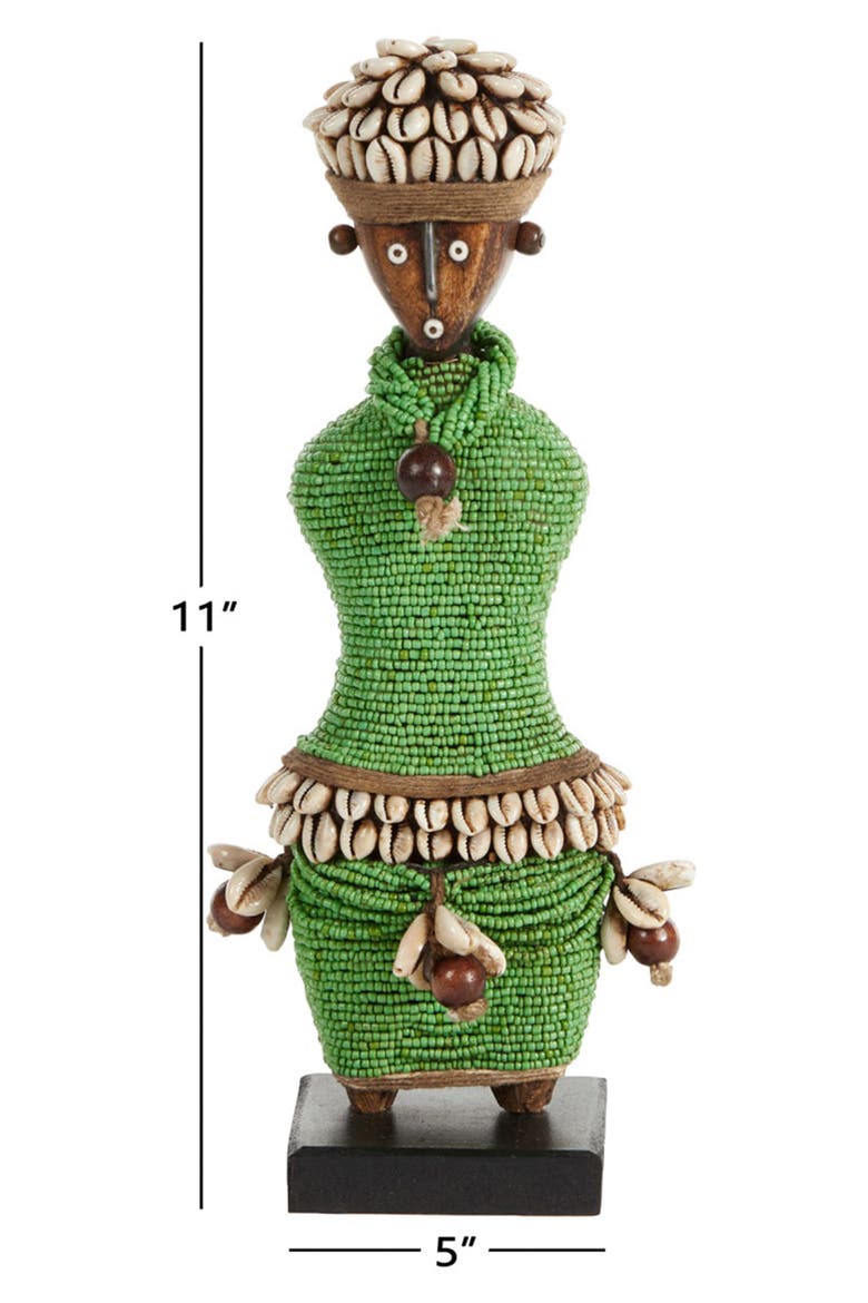Small Handcrafted Cowrie Shell & Green Bead Woman Doll, Alternate, color, GREEN