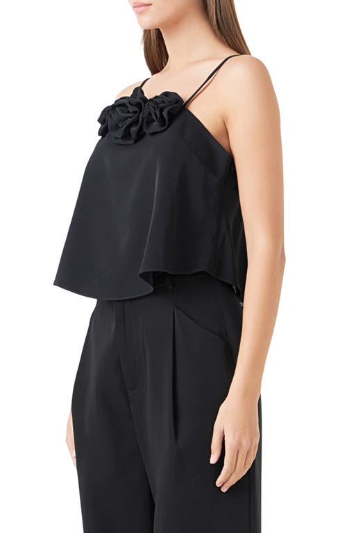 Endless Rose Corsage Flowy Crop Camisole In Black