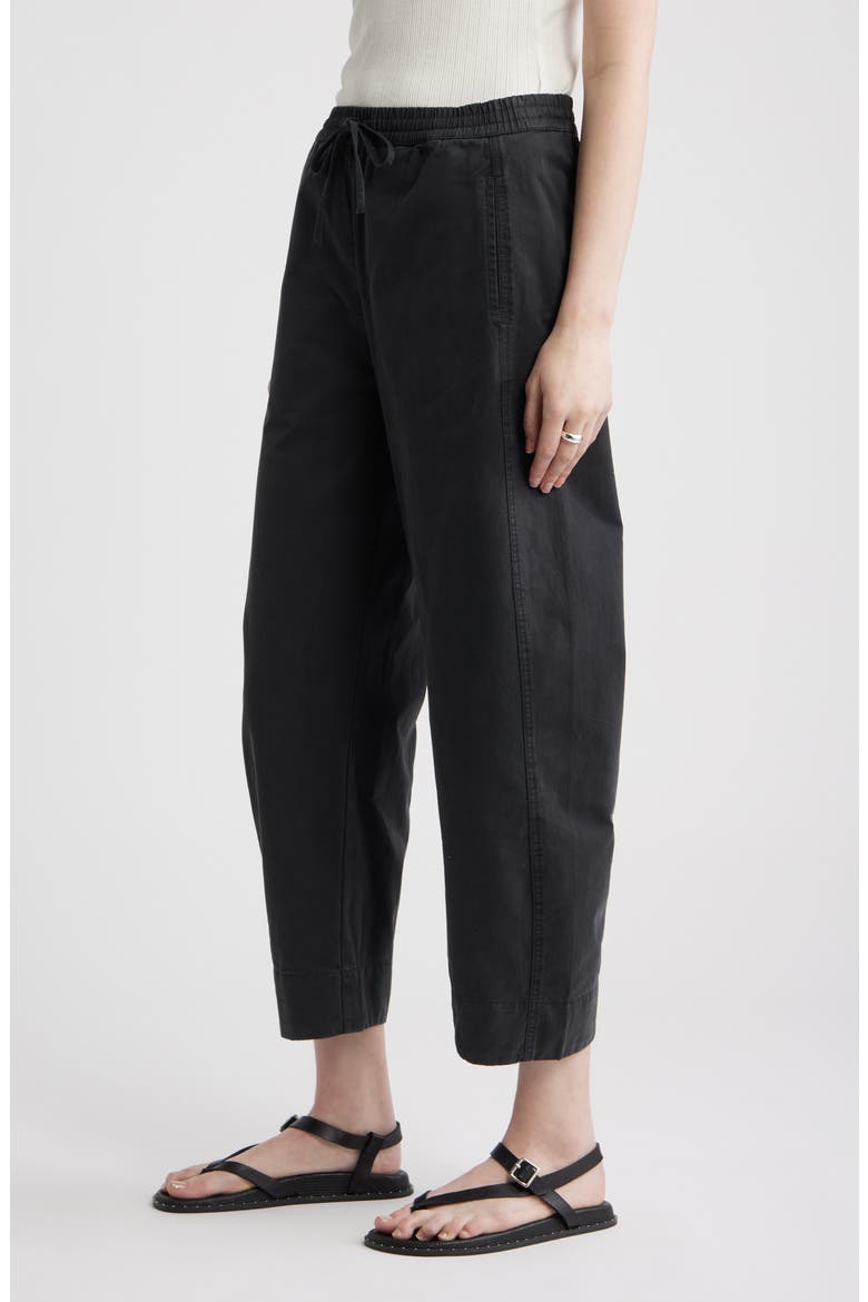 Pull-On Crop Barrel Leg Cotton Pants, Alternate, color, BLACK JET