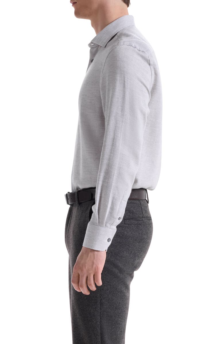 Bugatchi Axel Shaped Fit Micro Herringbone Cotton & Wool Button-Up Shirt, Alternate, color, Platinum