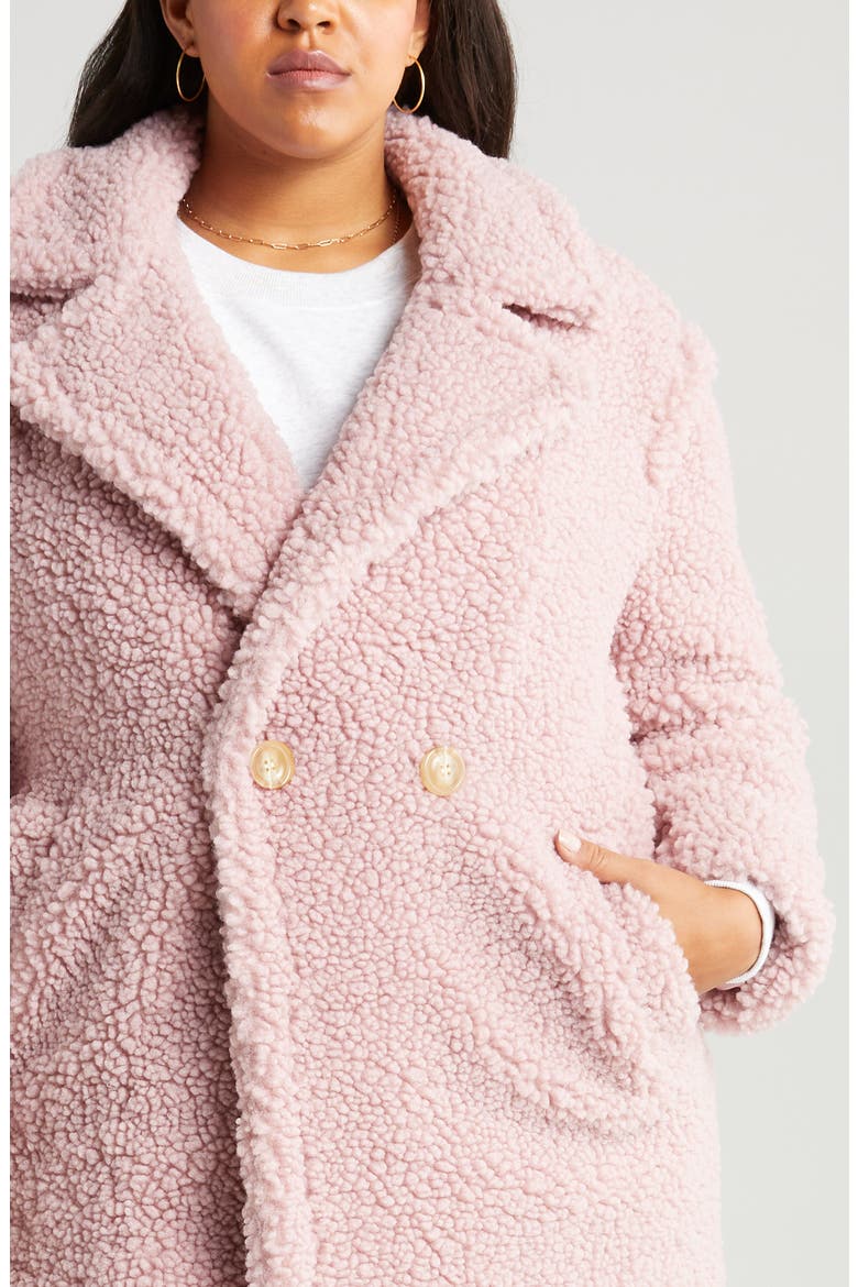 Gertrude Double Breasted Teddy Coat, Alternate, color, CLAY PINK