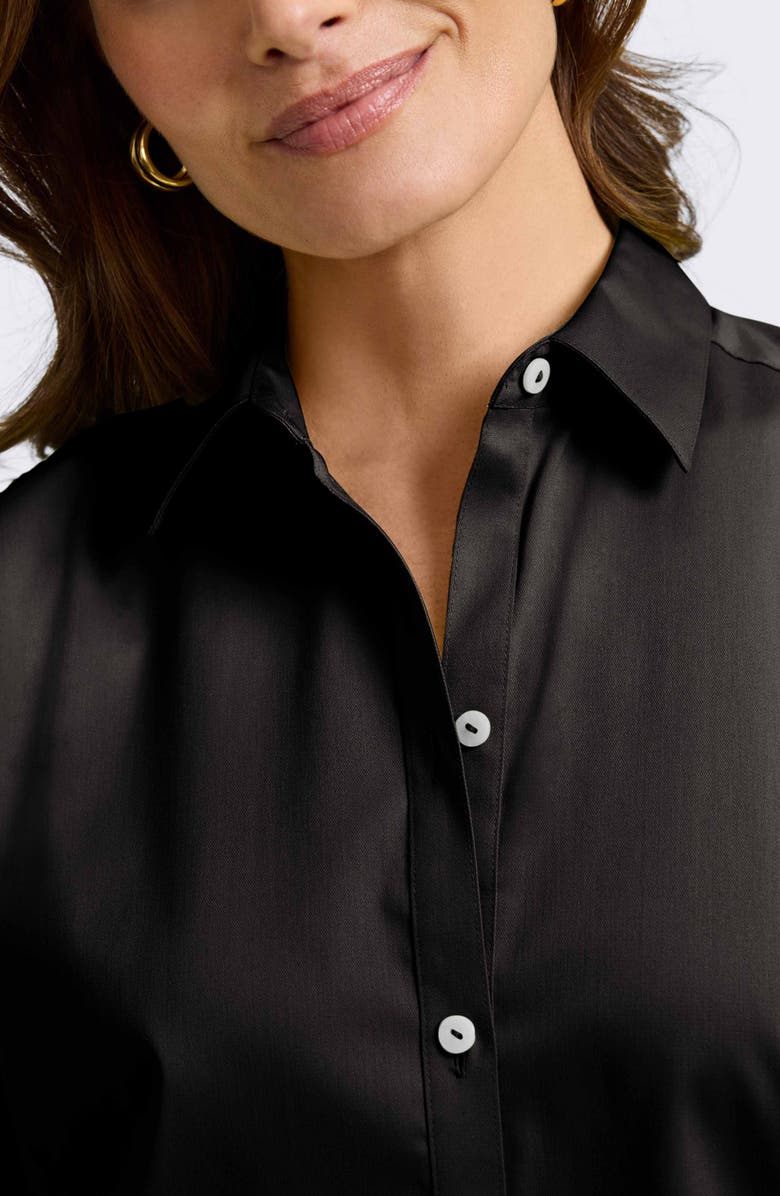 Foxcroft Scarlett Scallop Hem Button-Up Shirt, Alternate, color, Black
