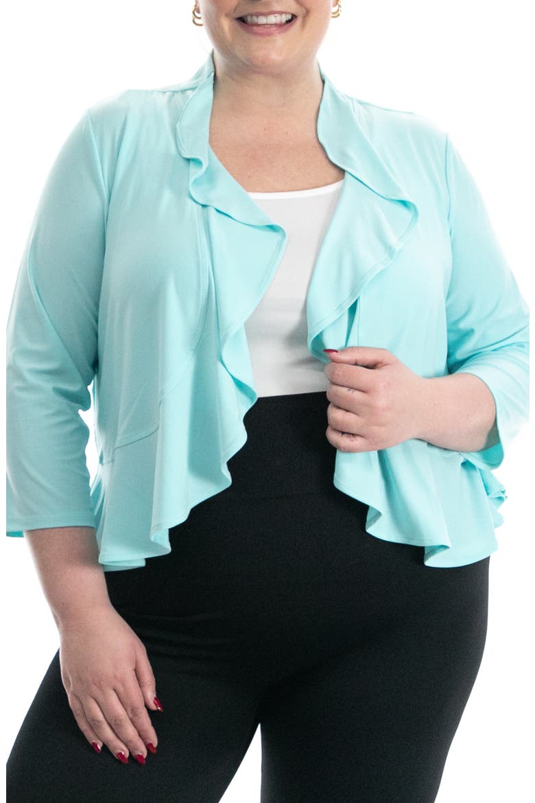 Ruffle Trim Bolero Cardigan (Plus Size, Main, color, ROBINS EGG