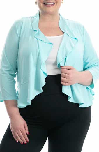 Nina Leonard Ruffle Trim Bolero Cardigan (Plus Size