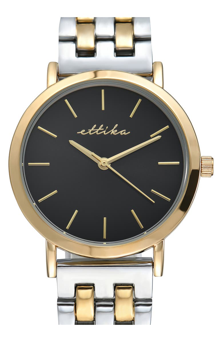 Ettika Classic Round Dial Two-Tone Bracelet Watch, Alternate, color, Black And Mixed Metal