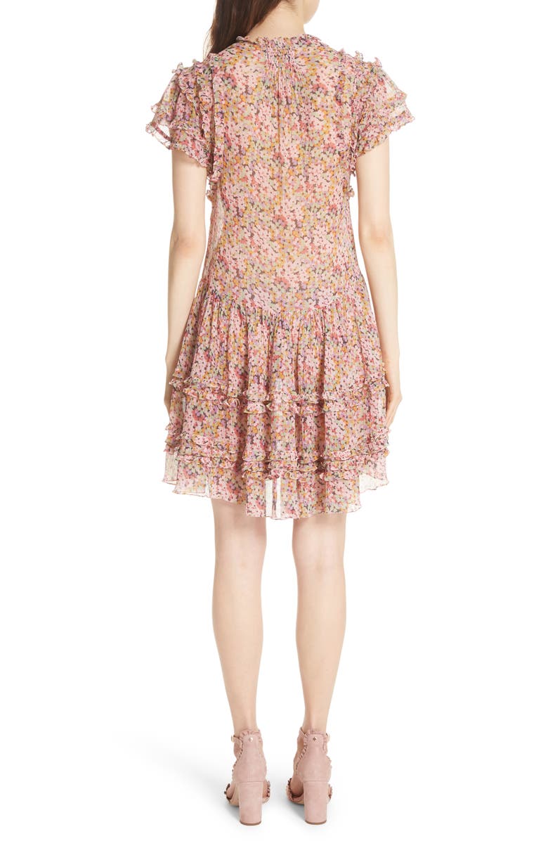 Rebecca Taylor Margo Ruffled Floral Drop Waist Dress, Alternate, color, 