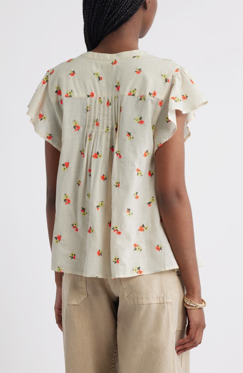 Treasure & Bond Floral Cotton Pintuck Flutter Sleeve Top, Alternate, color, Ivory- Coral Falling Ditsy
