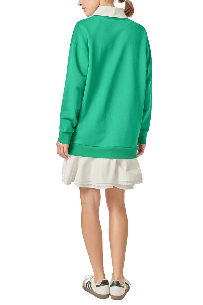 Long Sleeve Mixed Media Sweatshirt Minidress, Alternate, color, KELLY GREEN