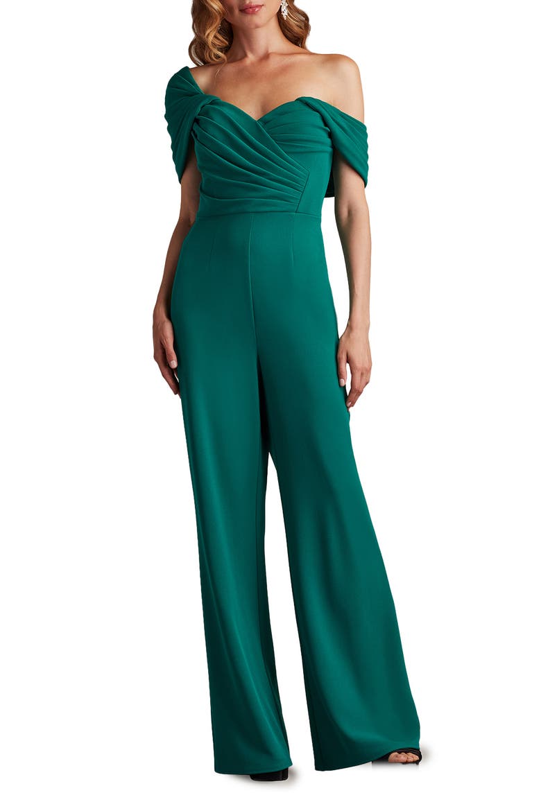 Pleated One-Shoulder Jumpsuit, Main, color, EMERALD