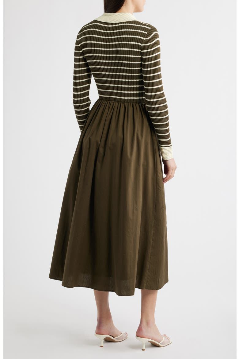 Stripe Long Sleeve Twofer Midi Dress, Alternate, color, DARK OLIVE