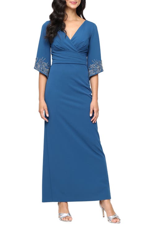 Embellished Stretch Crepe Column Gown (Petite)
