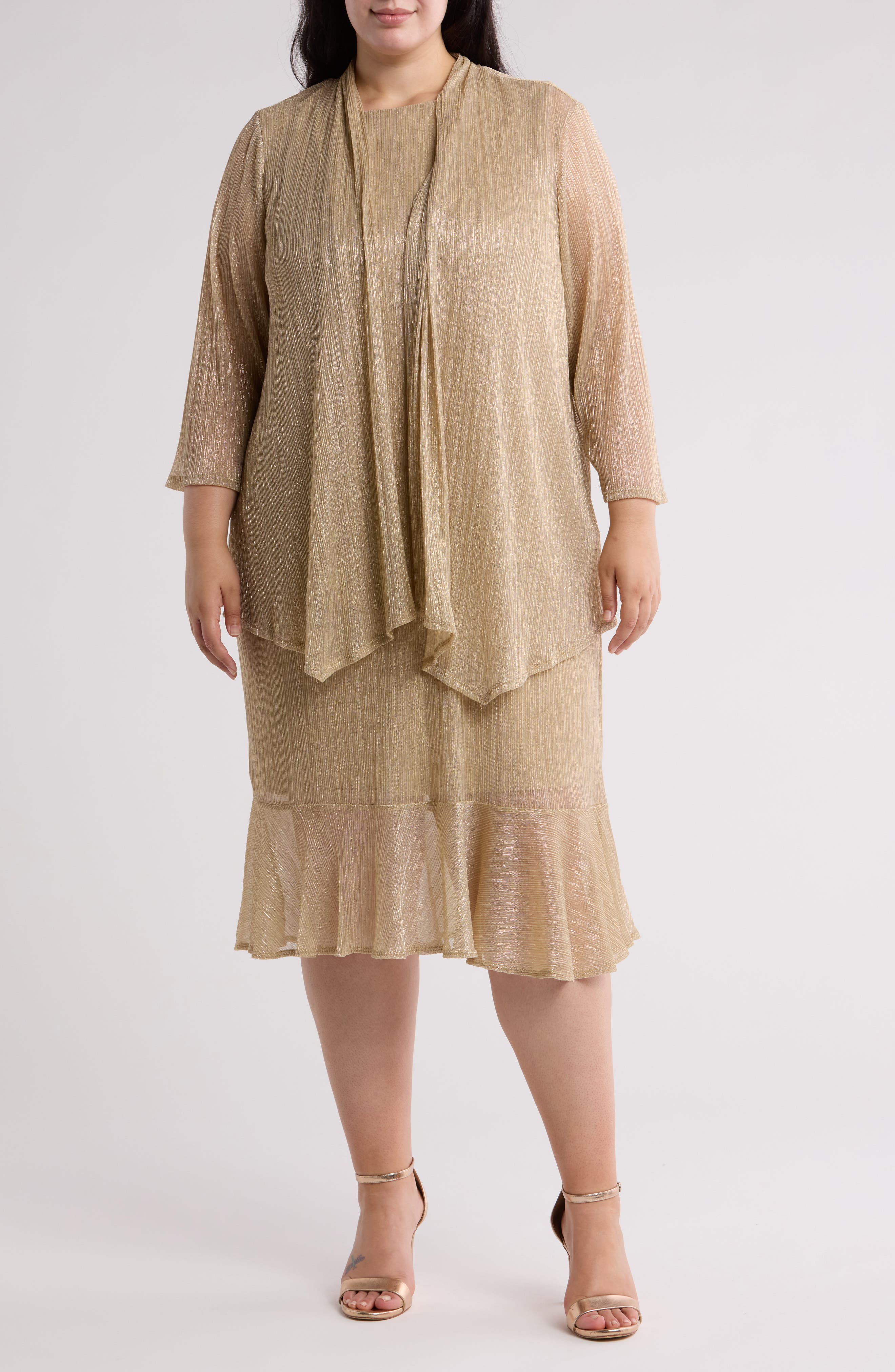 Marina Metallic Cocktail Dress with Jacket